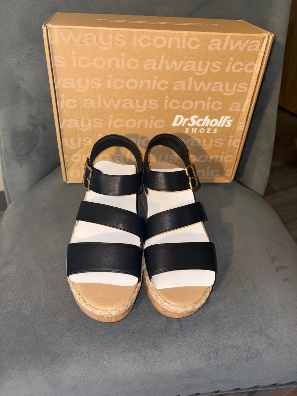 Ellie Black Strappy Wedge Heel Sandal